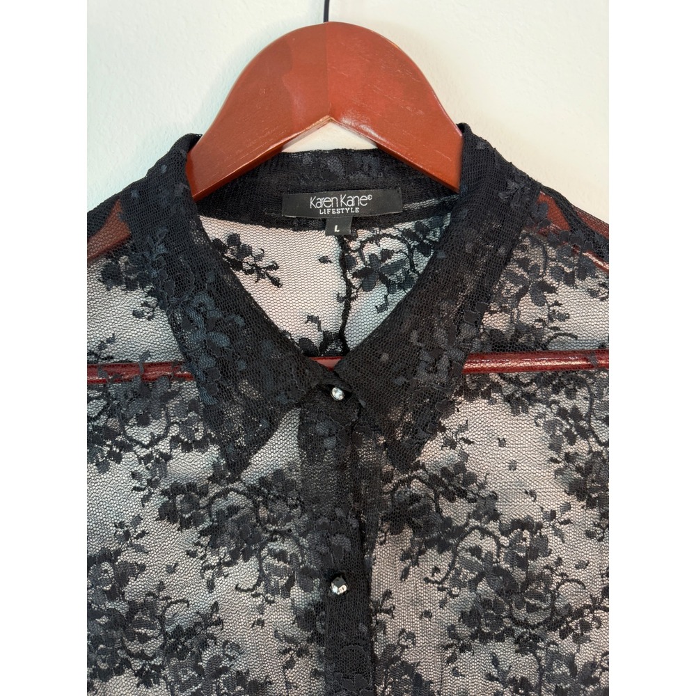 Vintage Y2K Karen Kane Black Floral Lace Top Women Large Whimsigoth Fairy Grunge - Picture 5 of 8